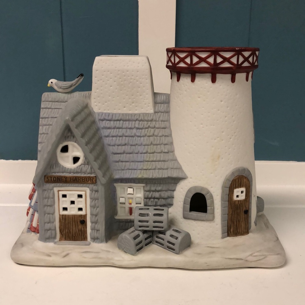 Stoney Harbor Lighthouse Partylite Tea Light Candle Holder Ceramic 8.5”